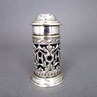 Antique salt shaker in sterling silver and blue glass...
