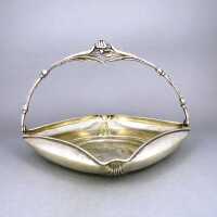 Elegant Art Nouveau handled bowl in silver pewter with...