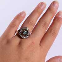 Magnificent 585 / gold ring set with brilliants and luminous tourmaline