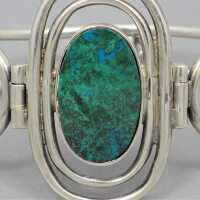 Vintage silver bangle with a large malachite from the 70s