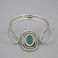 Vintage silver bangle with a large malachite from the 70s