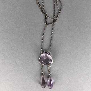 Beautiful lavalier necklace made of 830 / silver set with three amethysts