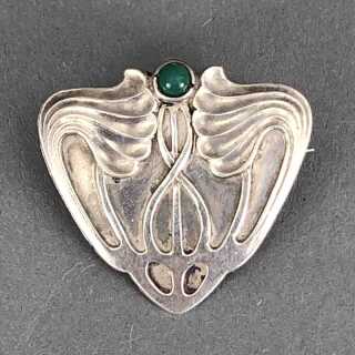 Magnificent Art Nouveau brooch made of 800 / silver set with a malachite