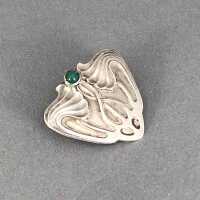 Magnificent Art Nouveau brooch made of 800 / silver set with a malachite