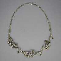 Silver necklace in Art Deco with tendrils, floral...