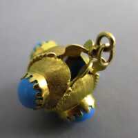 Antiker Anhänger in Gold mit Türkis Cabochons Etruskisches Revival Historismus