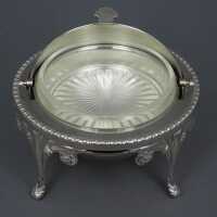 Antique caviar bowl with ornate feet and original glass insert