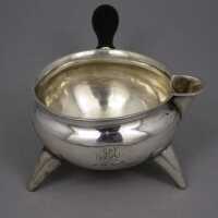 Magnificent butter pan made of silver with precious wood handle from the 18th century