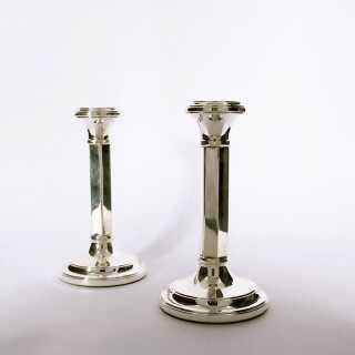 Pair of hexagonal candlesticks in sterling silver from England 1969