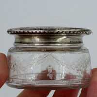 Art Nouveau glass jar with silver lid and flower cut by R.Blackinton & Co
