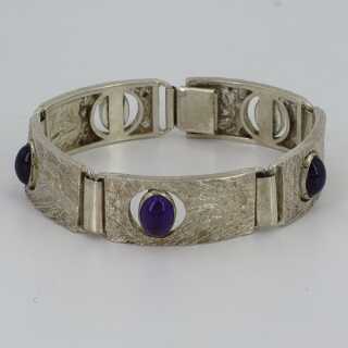 Abstract silver bracelet in 835 / - silver set with amethyst cabochons
