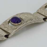 Abstraktes Silberarmband in 835/- Silber besetzt mit Amethyst Cabochons