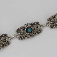 Elegantes Silberarmband besetzt mit Türkisen und Perlen um 1930