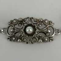 Elegantes Silberarmband besetzt mit Türkisen und Perlen um 1930