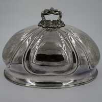 Antique silvered roast bell with heraldic ornament and magnificent handle