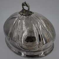 Antique silvered roast bell with heraldic ornament and magnificent handle