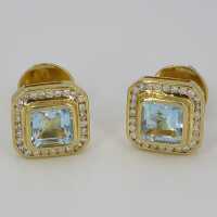 Pretty stud earrings with aquamarines and diamonds in 750 / - gold handmade