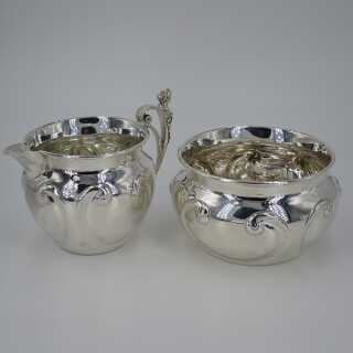 Antikes Paar aus Zuckerdose und Milchkännchen in massivem Silber