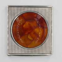 Magnificent Art Deco powder box with amber inlay in solid silver