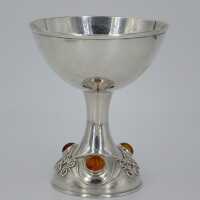 Antique baptismal cup in solid silver with amber stones, early 20th century