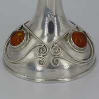 Antique baptismal cup in solid silver with amber stones, early 20th century