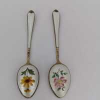 Set of 8 mocha spoons in silver and guilloche enamel by Asprey & Co