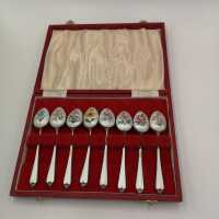 Set mit 8 Moccalöffel in Silber und Guilloche Emaille von Asprey & Co