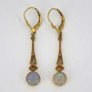 Antikes Paar Ohrringe in geometrischer Form mit Opalen um 1920
