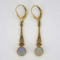 Antique pair of geometric earrings with opals around 1920