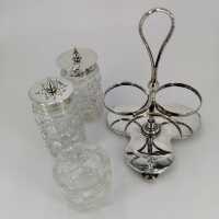 Antique three-pass cruet in sterling silver and crystal...