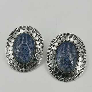 Large oval earrings in sterling silver with lapis lazuli stones