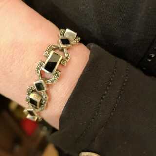 Art Deco bracelet in silver with onyx and marcasites