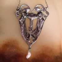 Art Nouveau necklace in silver with a baroque pearl around 1905