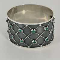 Wide silver bangle with agate pearls from the 2nd half of the 20th century