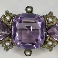 Magnificent amethyst brooch in silver from historicism...