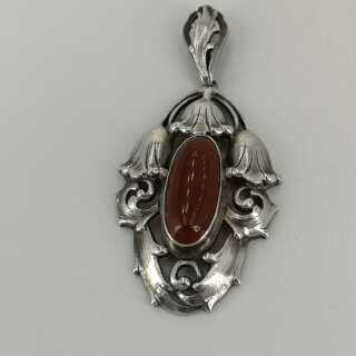 Large Art Nouveau pendant in silver 800 / - with a carnelian
