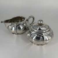 Art Nouveau milk jug and sugar bowl in solid silver, handmade