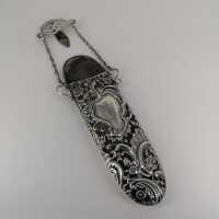 Glasses case in silver and leather with Chatelaine belt...