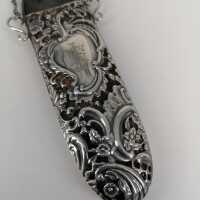 Glasses case in silver and leather with Chatelaine belt...