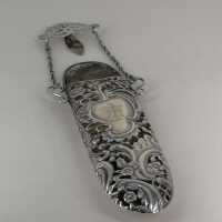 Brillenetui in Silber und Leder mit Chatelaine Gürtelclip aus 1911