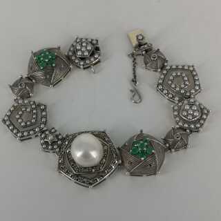 Exceptional bracelet in silver with pearls and emeralds