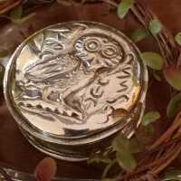 Pill box in solid silver with the representation of an owl