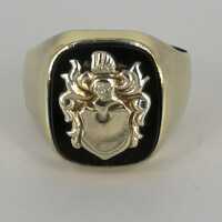Mens signet ring with gold crest on onyx plate