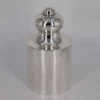Cylindrical tea box in solid silver from Mappin & Webb