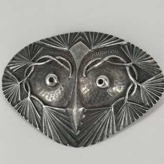 Außergewöhnliche Brosche in Silber aus Finnland mit dem Gesicht einer Eule