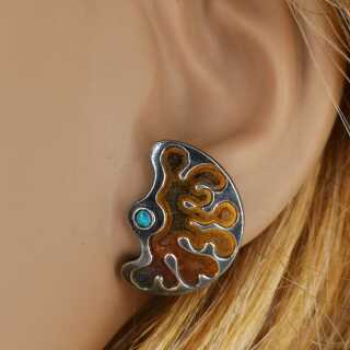 Exceptional ladies designer earrings silver and opals