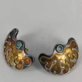 Exceptional ladies designer earrings silver and opals