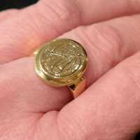Solid Art Nouveau mens seal ring in 900 gold