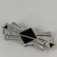Art Deco brooch in silver with opals and onyx