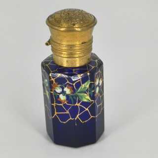 Blue perfume bottle with enamel painting around 1900